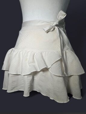 White Ruffle Tie-Waist Skirt
